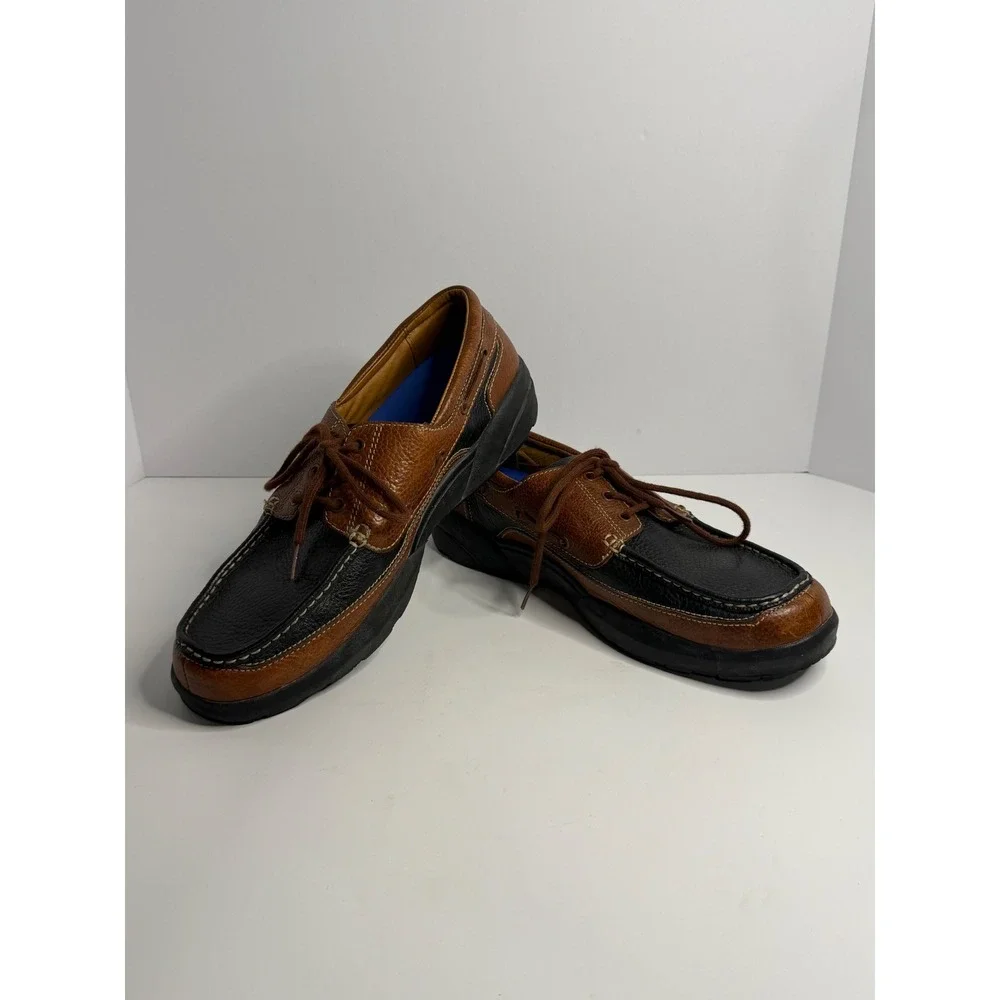 Dr. Comfort Patrick Mens Boat Shoes Brown Black Leather Orthopedic 13W 8560